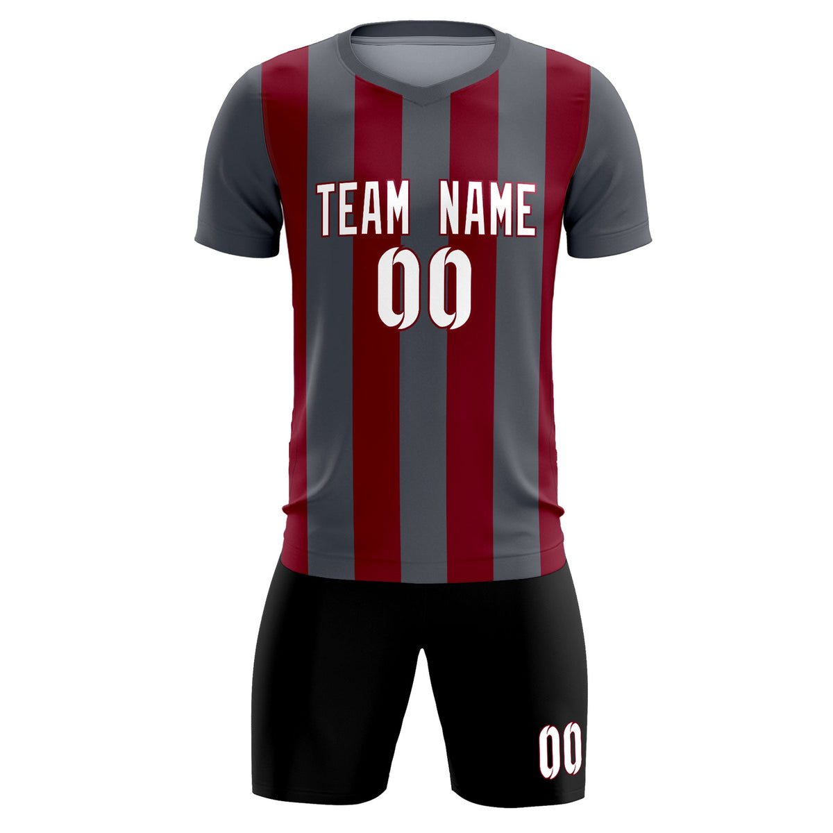 Custom Dark Gray Crimson Vertical Stripes Casual Outdoor Soccer Sets Jersey