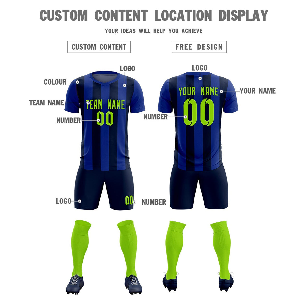 Custom Royal Navy Vertical Stripes Casual Outdoor Football Kits Jersey
