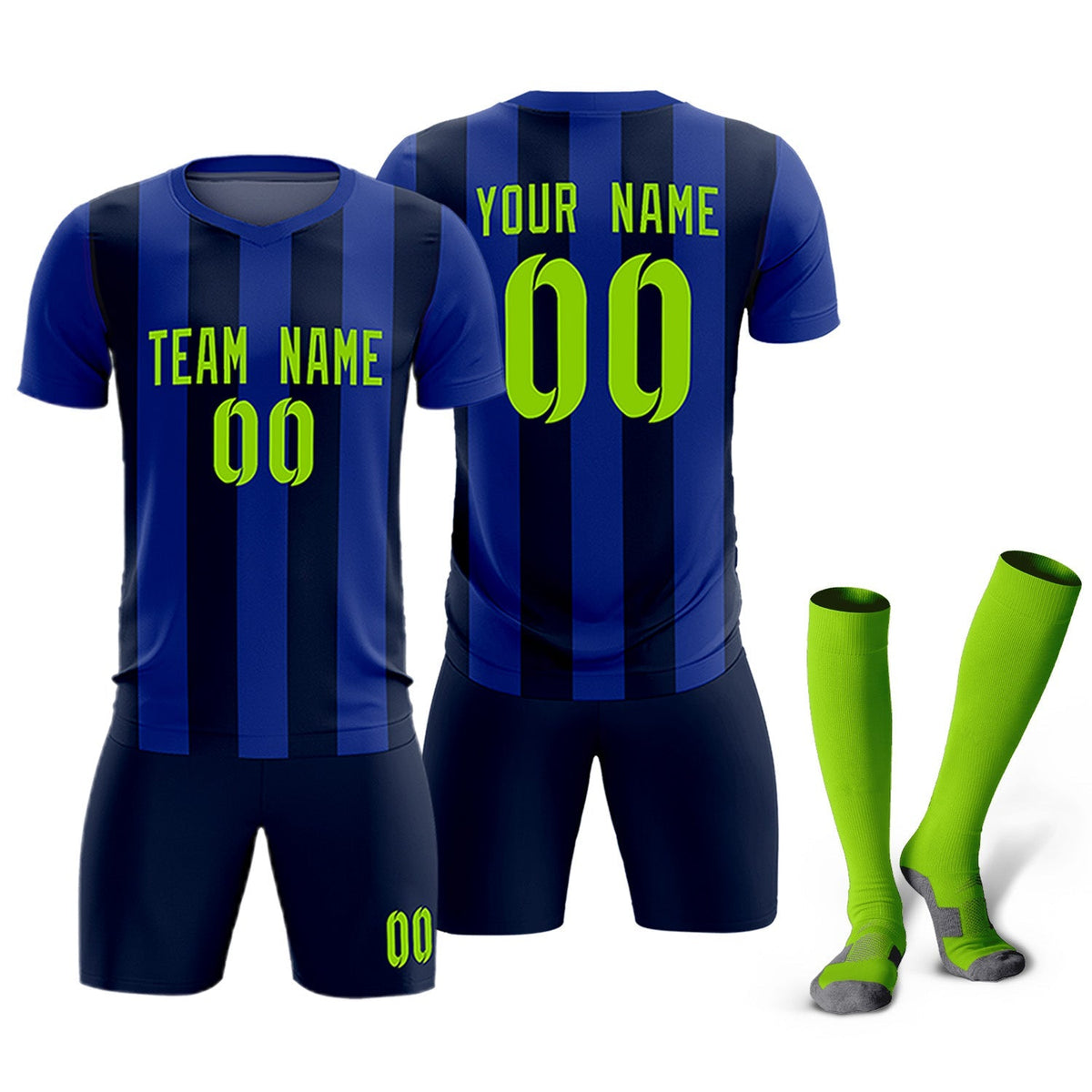 Custom Royal Navy Vertical Stripes Casual Outdoor Football Kits Jersey