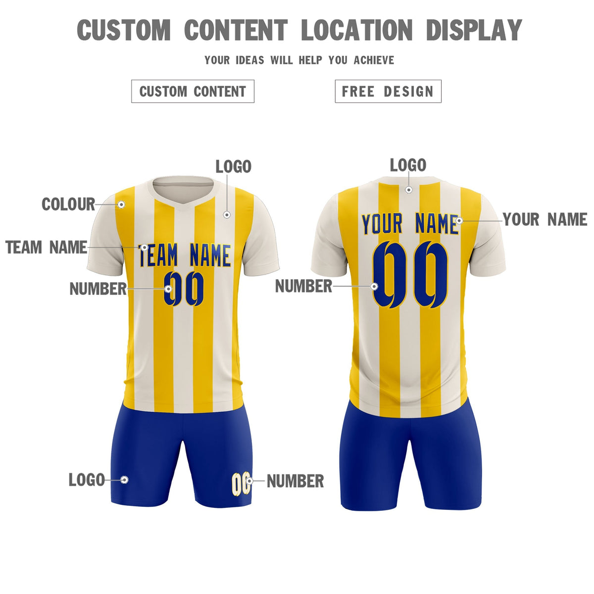 Custom Cream Gold Vertical Stripes Casual Outdoor Football Kits Jersey