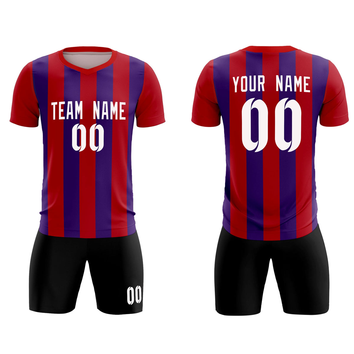 Custom Red Purple Vertical Stripes Casual Outdoor Football Kits Jersey