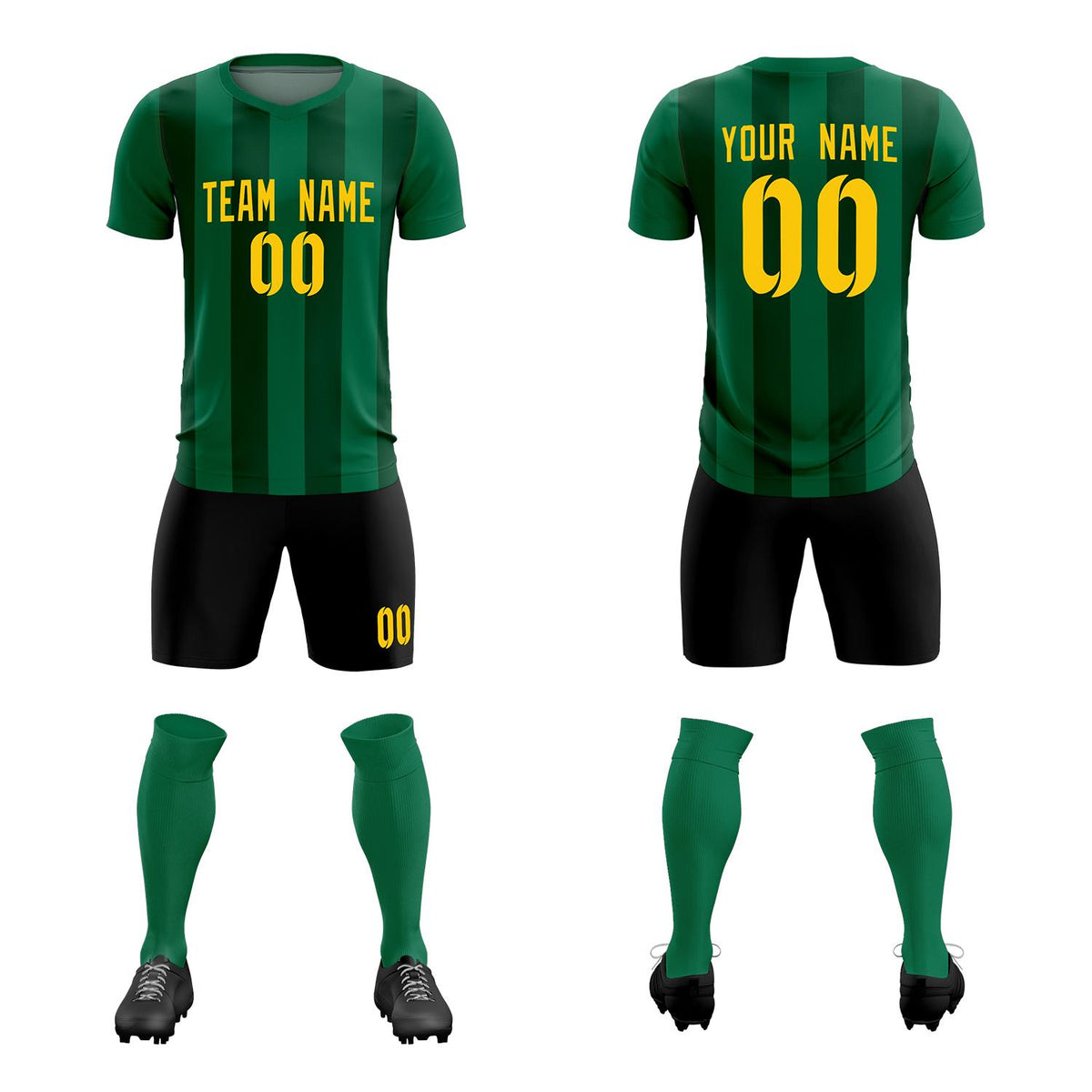 Custom Kelly Green Green Vertical Stripes Casual Outdoor Football Kits Jersey