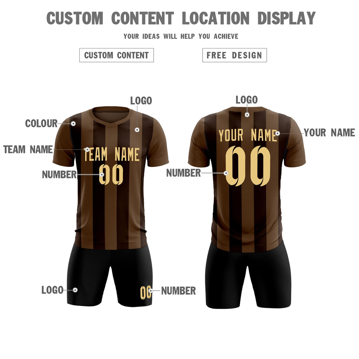 Custom Light Brown Brown Vertical Stripes Casual Outdoor Soccer Sets Jersey