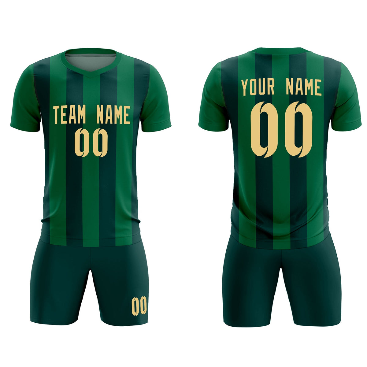 Custom Kelly Green Midnight Green Vertical Stripes Casual Outdoor Soccer Sets Jersey