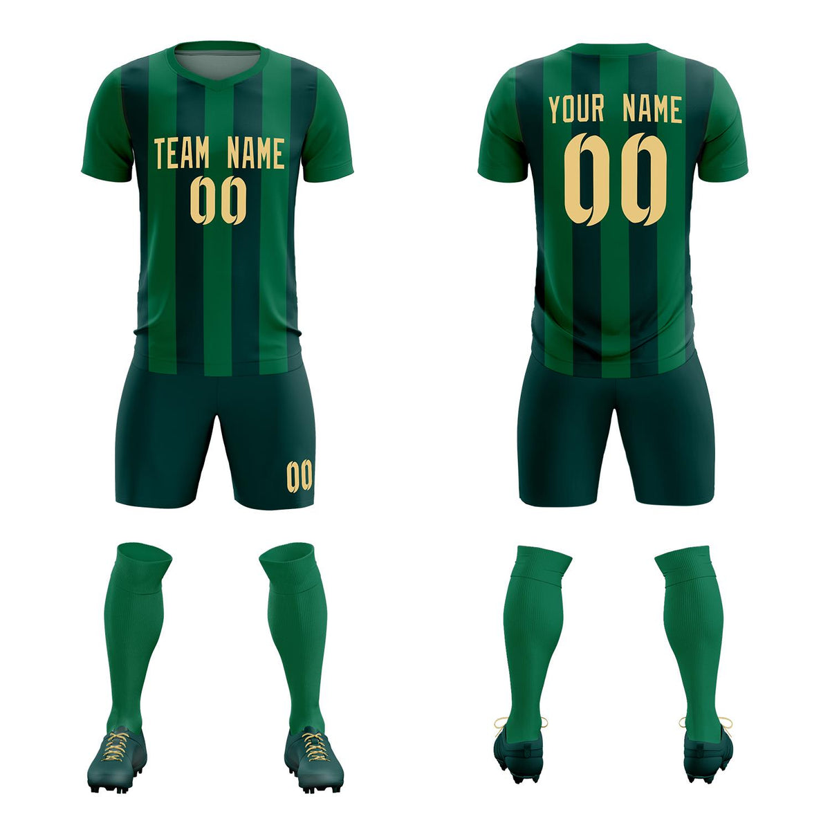 Custom Kelly Green Midnight Green Vertical Stripes Casual Outdoor Soccer Sets Jersey