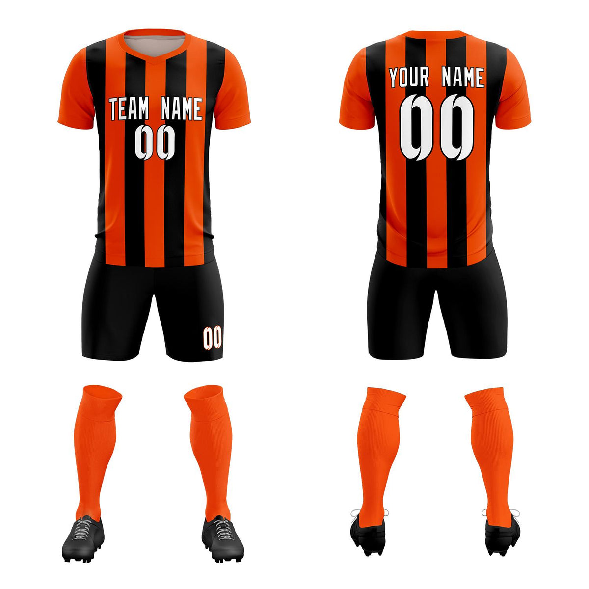 Custom Orange Black Vertical Stripes Casual Outdoor Football Kits Jersey