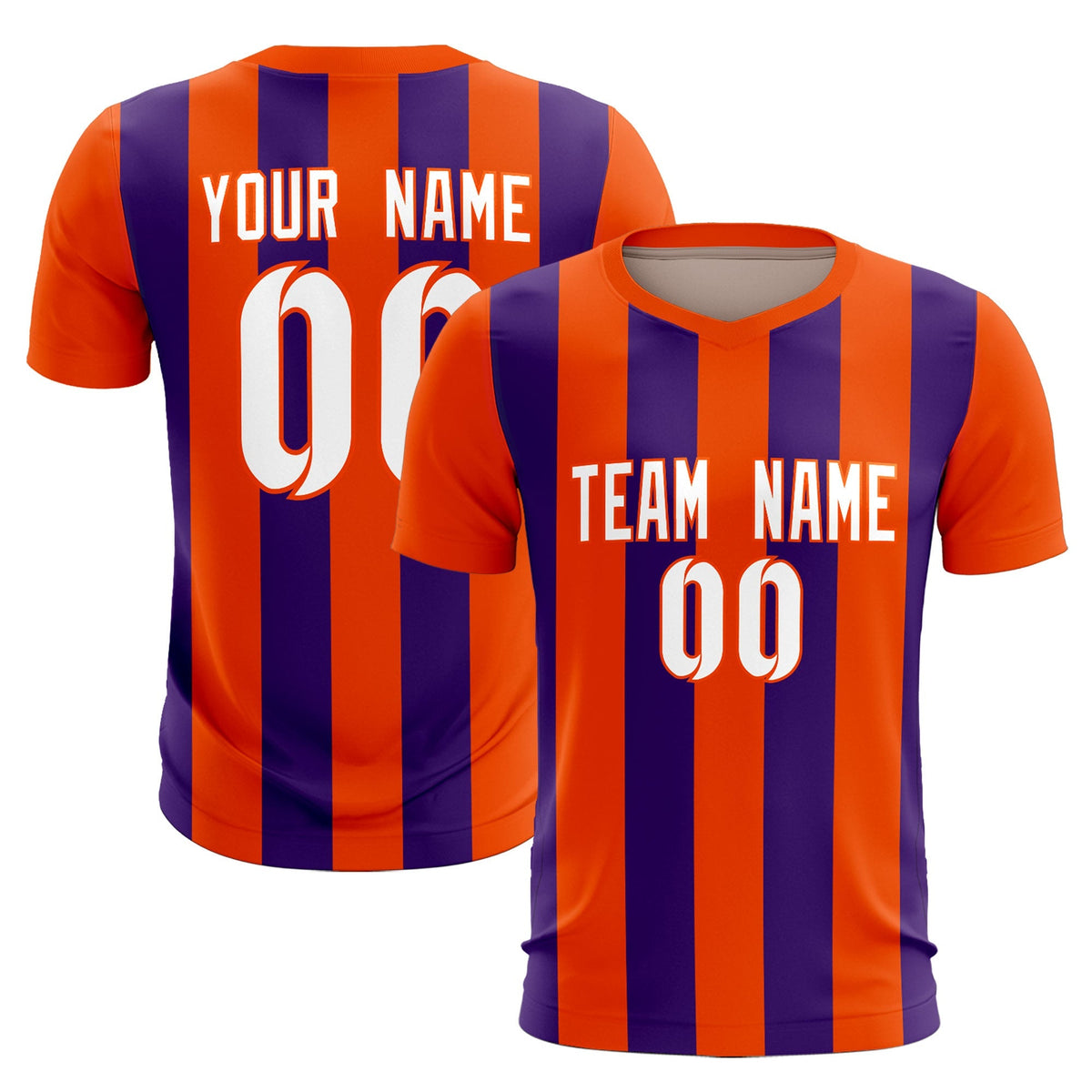Custom Orange Purple Vertical Stripes Casual Outdoor Football Kits Jersey