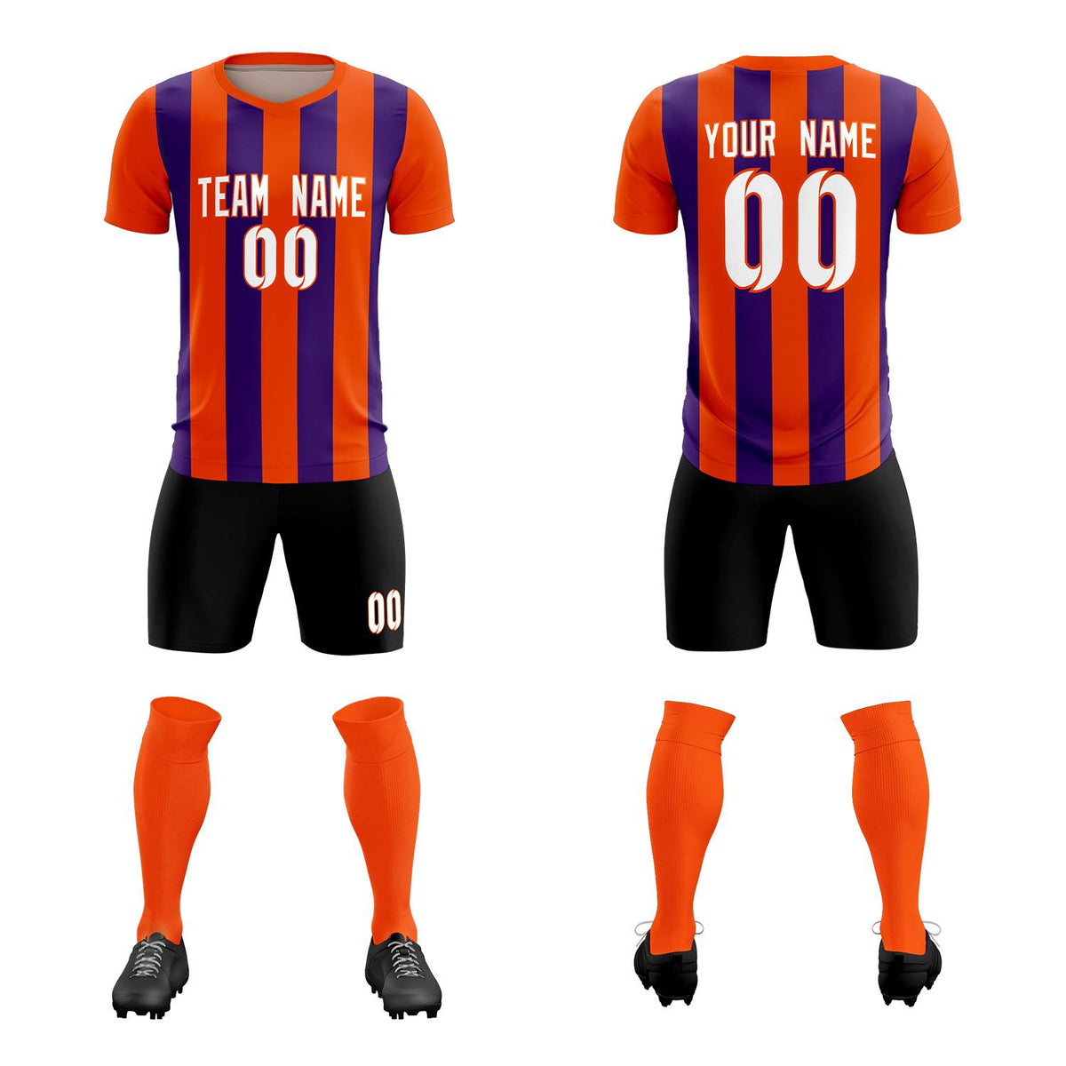 Custom Orange Purple Vertical Stripes Casual Outdoor Football Kits Jersey