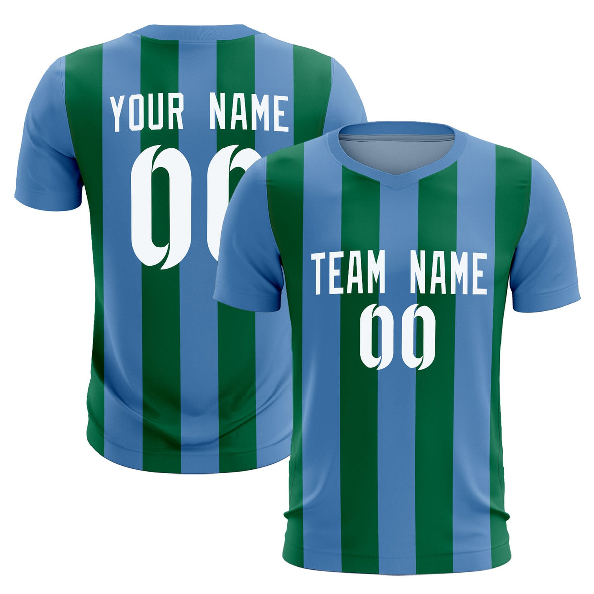 Custom Light Blue Kelly Green Vertical Stripes Casual Outdoor Soccer Sets Jersey