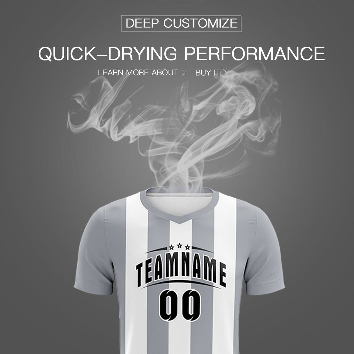 Custom White Gray Vertical Stripes Casual Outdoor Football Kits Jersey