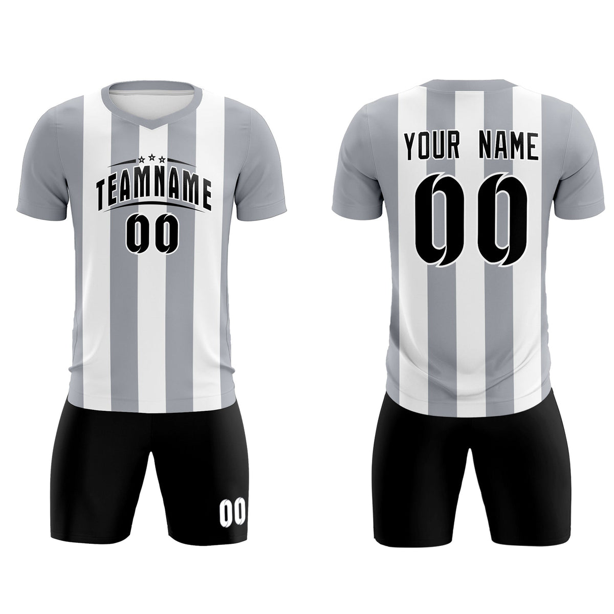 Custom White Gray Vertical Stripes Casual Outdoor Soccer Sets Jersey