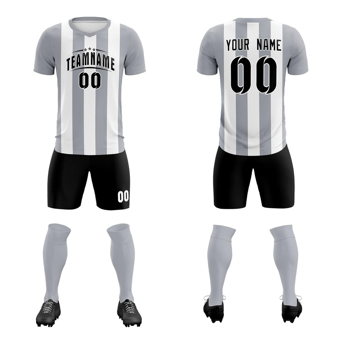 Custom White Gray Vertical Stripes Casual Outdoor Football Kits Jersey