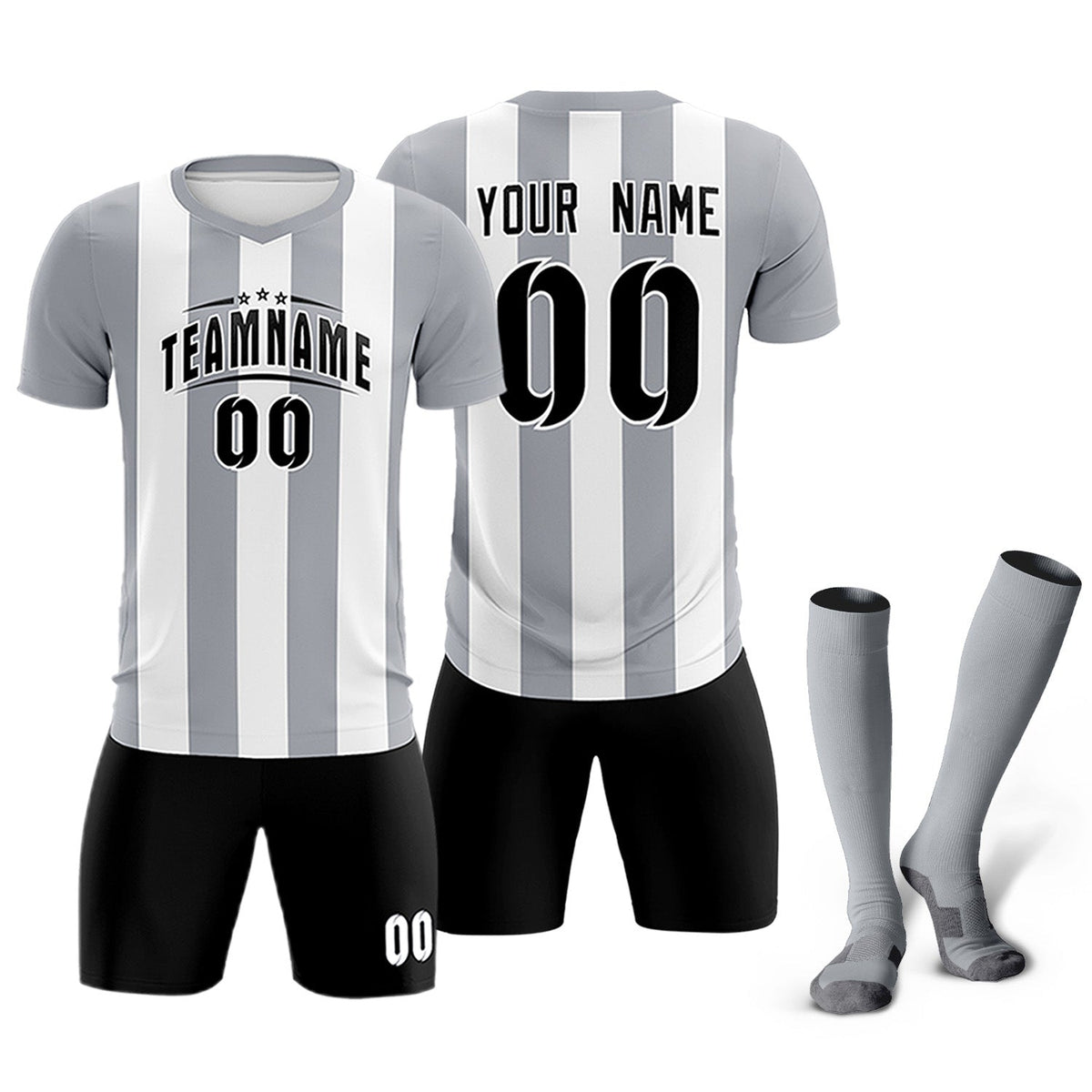 Custom White Gray Vertical Stripes Casual Outdoor Football Kits Jersey