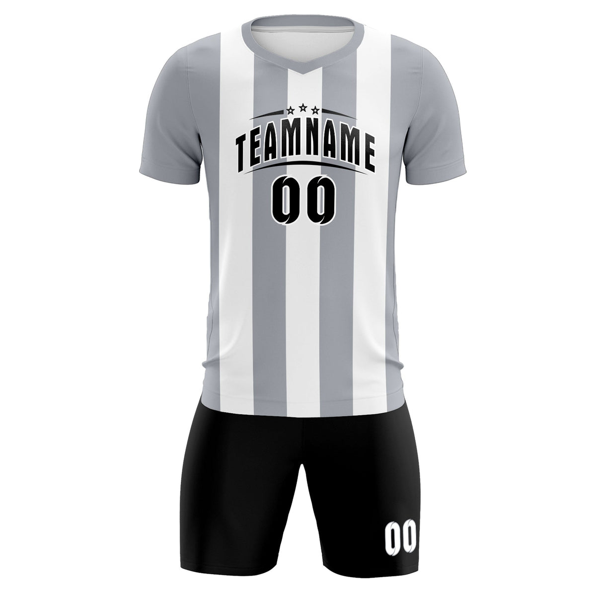 Custom White Gray Vertical Stripes Casual Outdoor Soccer Sets Jersey