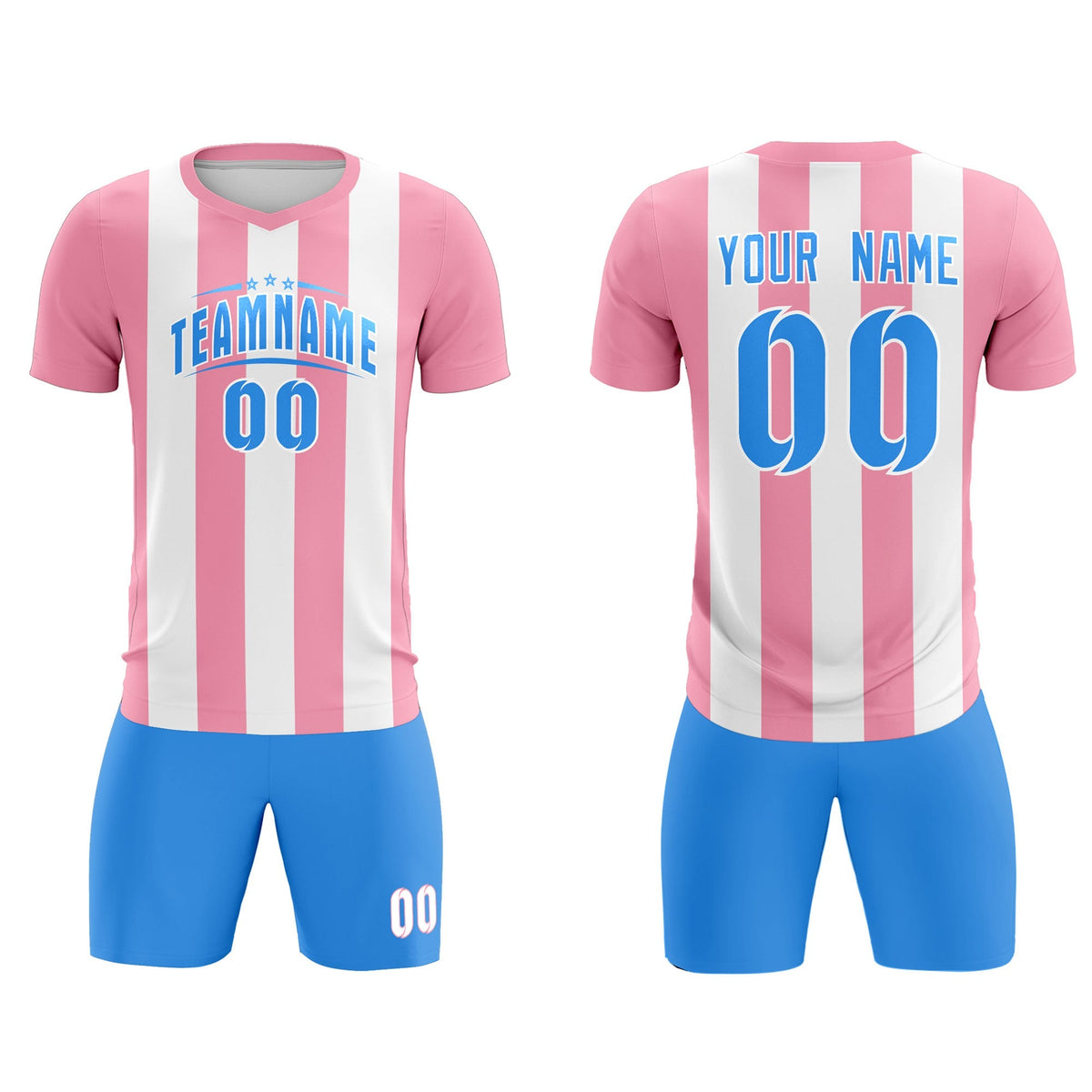 Custom White Light Pink Vertical Stripes Casual Outdoor Soccer Sets Jersey
