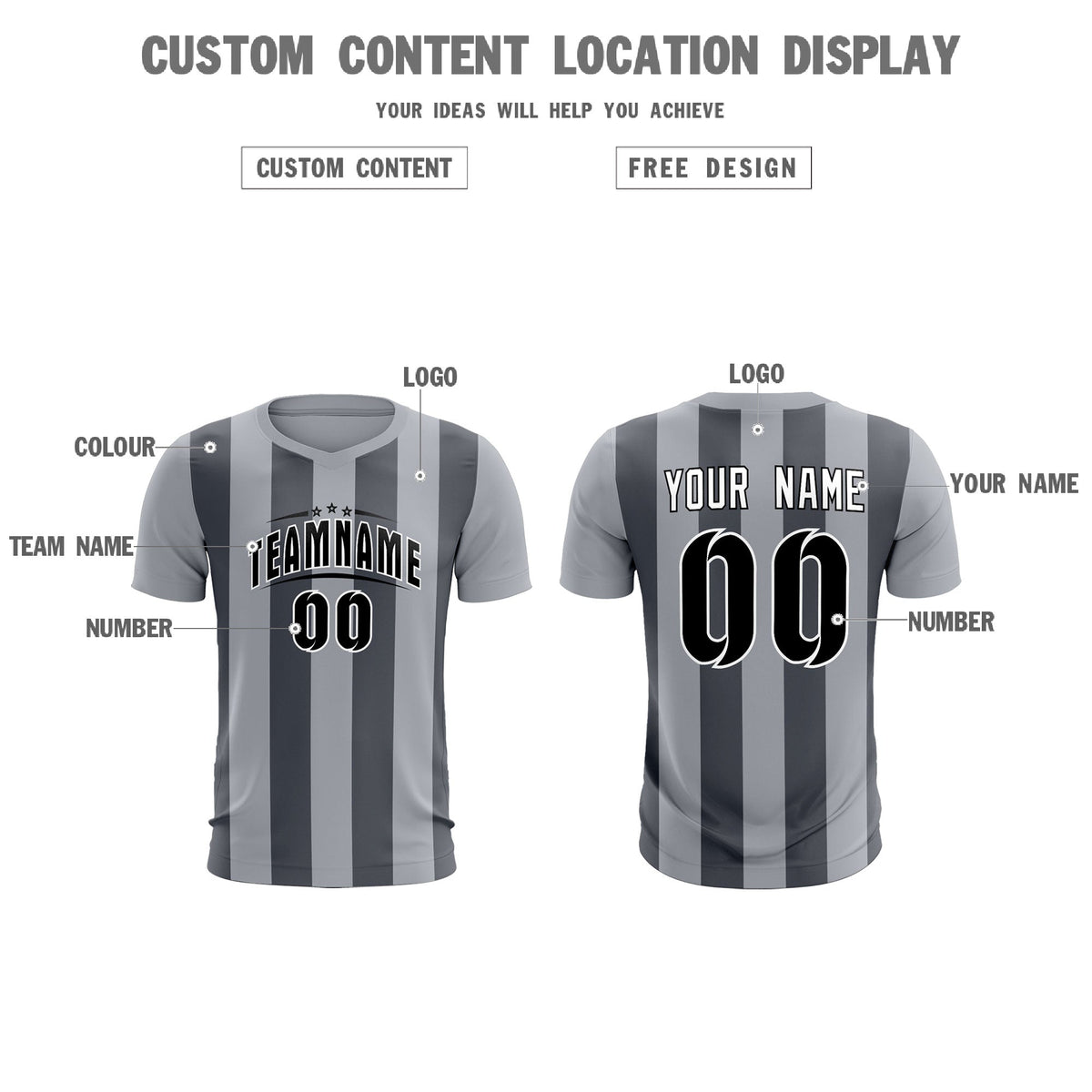 Custom Gray Dark Gray Vertical Stripes Casual Outdoor Football Kits Jersey