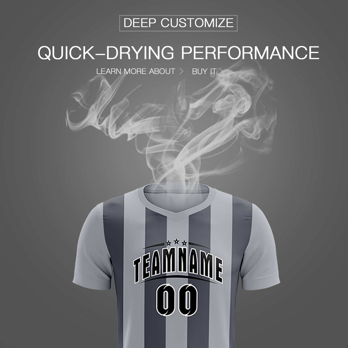 Custom Gray Dark Gray Vertical Stripes Casual Outdoor Football Kits Jersey