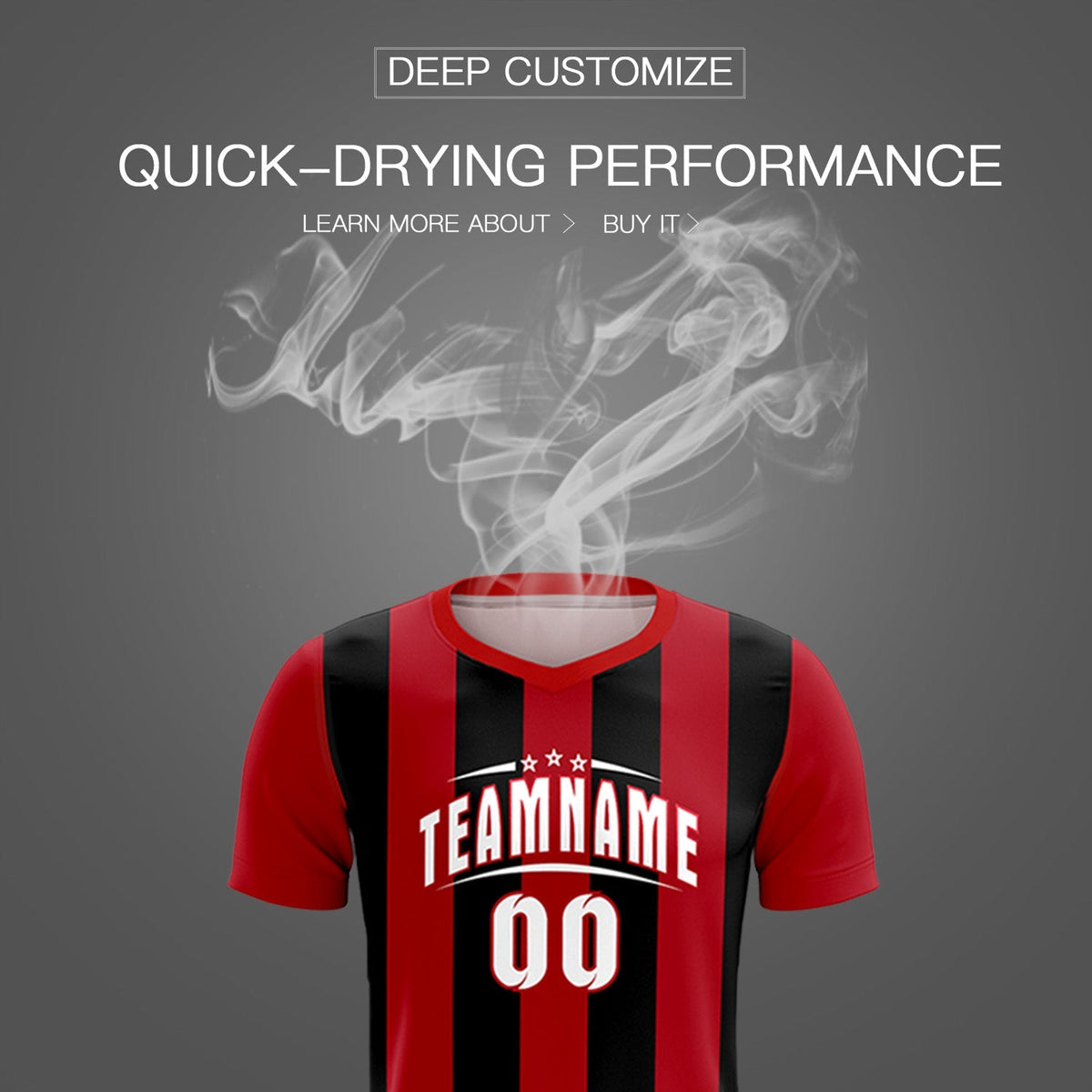 Custom Red Black Vertical Stripes Casual Outdoor Football Kits Jersey