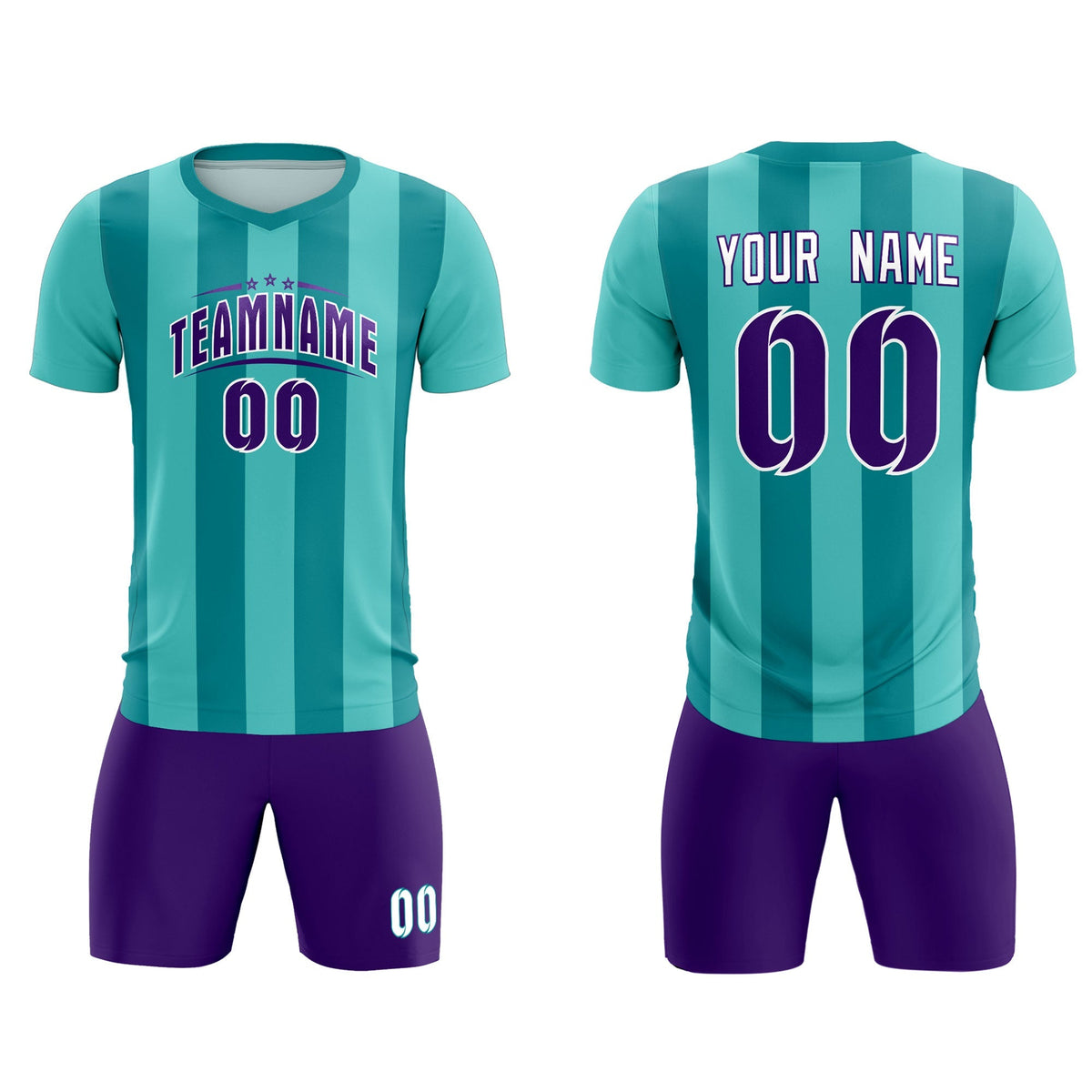 Custom Bright Green Aqua Vertical Stripes Casual Outdoor Soccer Sets Jersey