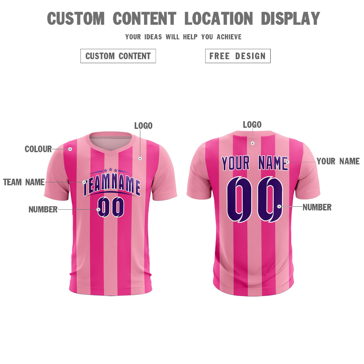 Custom Light Pink Pink Vertical Stripes Casual Outdoor Football Kits Jersey