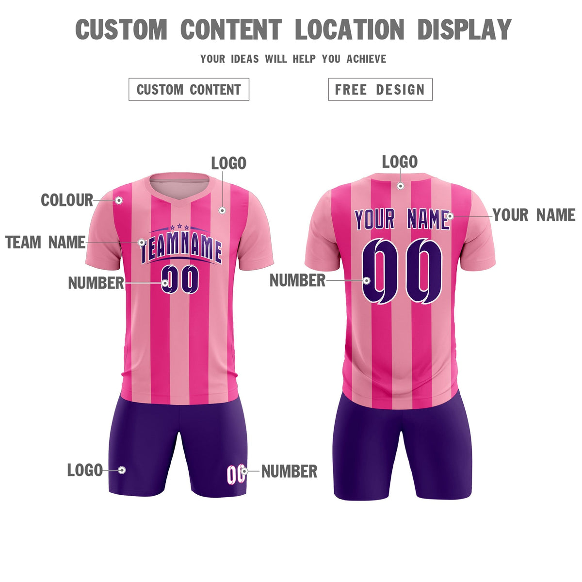 Custom Light Pink Pink Vertical Stripes Casual Outdoor Football Kits Jersey