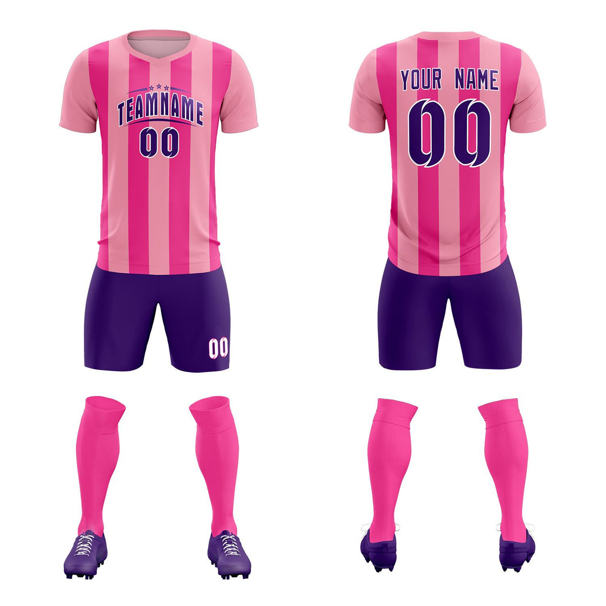 Custom Light Pink Pink Vertical Stripes Casual Outdoor Football Kits Jersey
