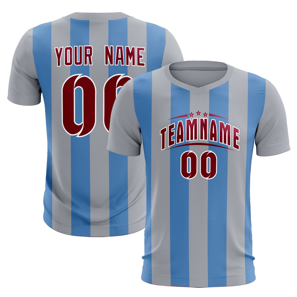 Custom Gray Light Blue Vertical Stripes Casual Outdoor Football Kits Jersey