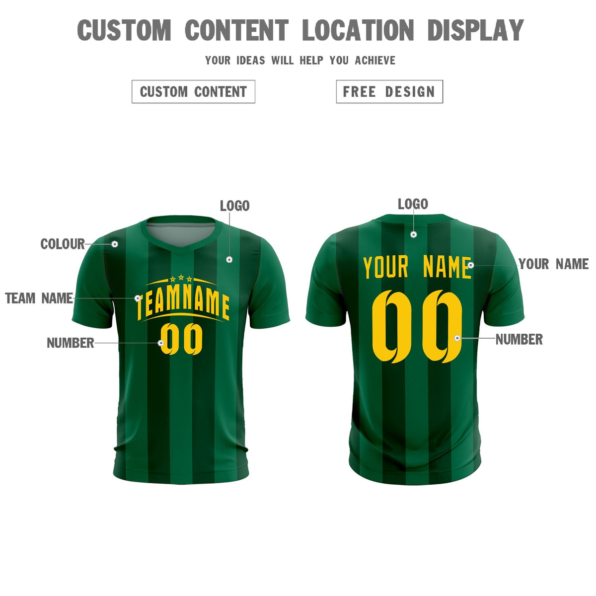 Custom Kelly Green Green Vertical Stripes Casual Outdoor Soccer Sets Jersey