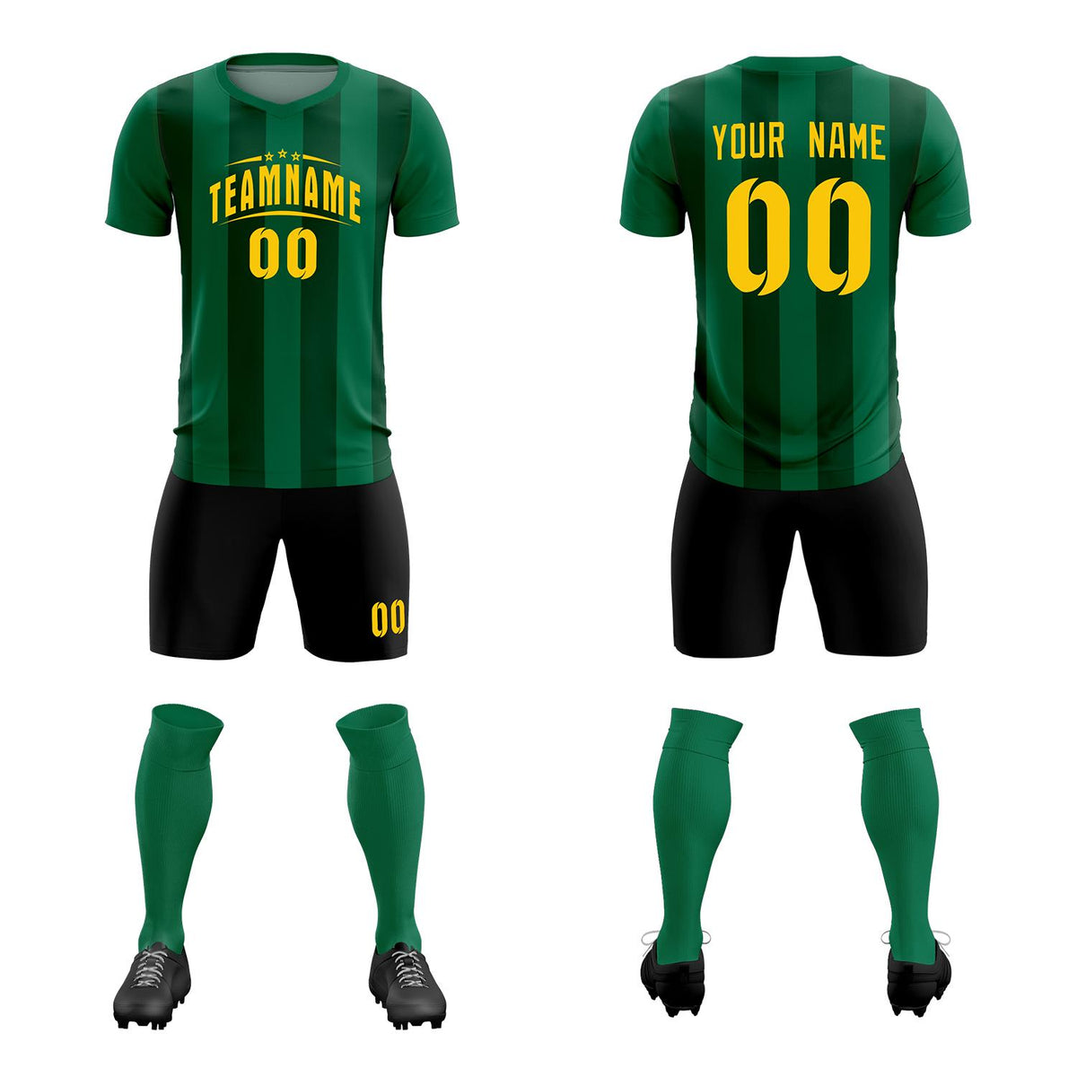 Custom Kelly Green Green Vertical Stripes Casual Outdoor Football Kits Jersey