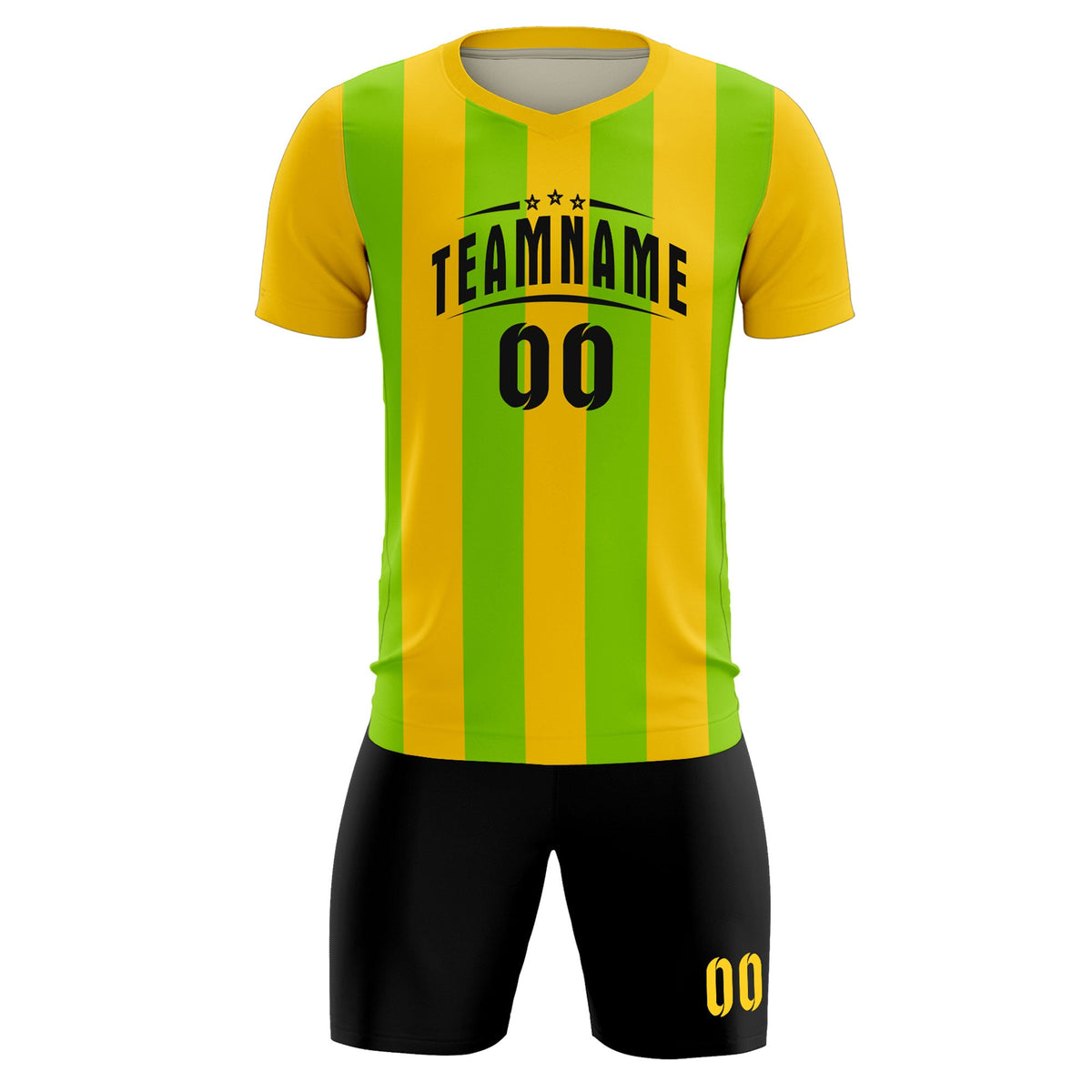 Custom Gold Neon Green Vertical Stripes Casual Outdoor Football Kits Jersey