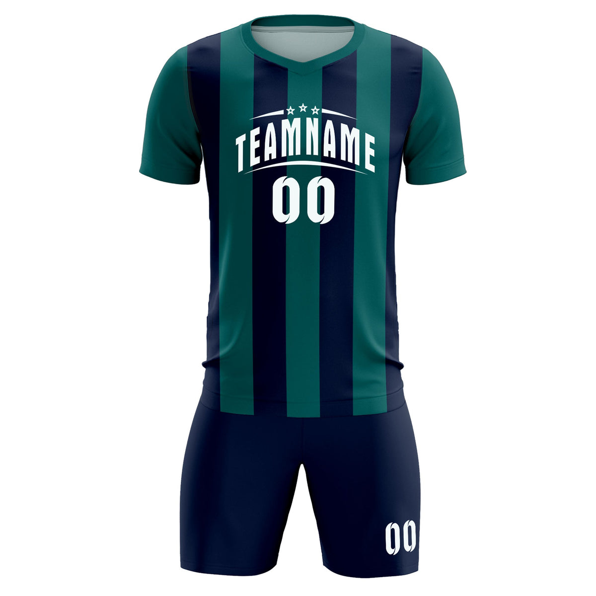 Custom Aqua Navy Vertical Stripes Casual Outdoor Football Kits Jersey