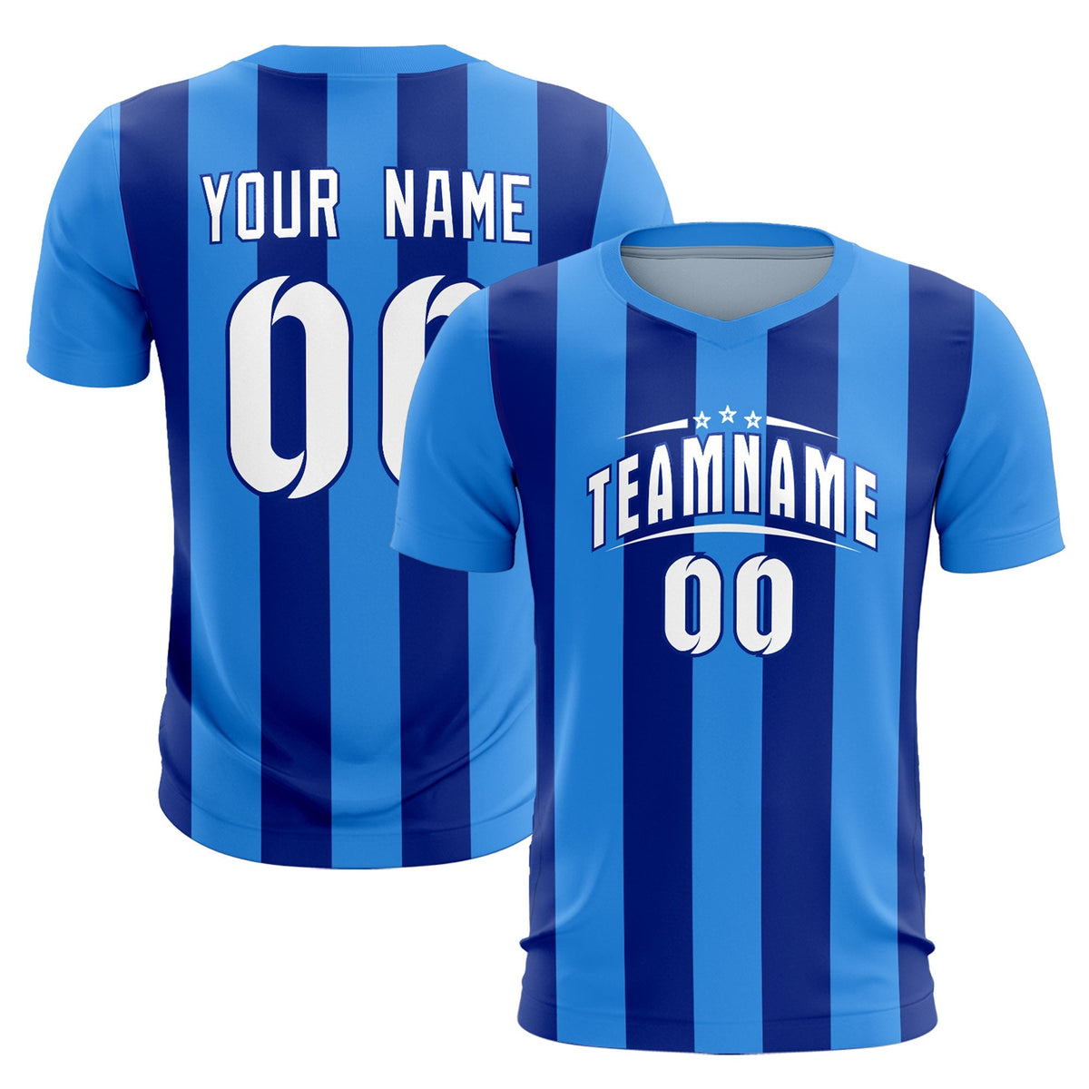 Custom Powder Blue Royal Vertical Stripes Casual Outdoor Football Kits Jersey