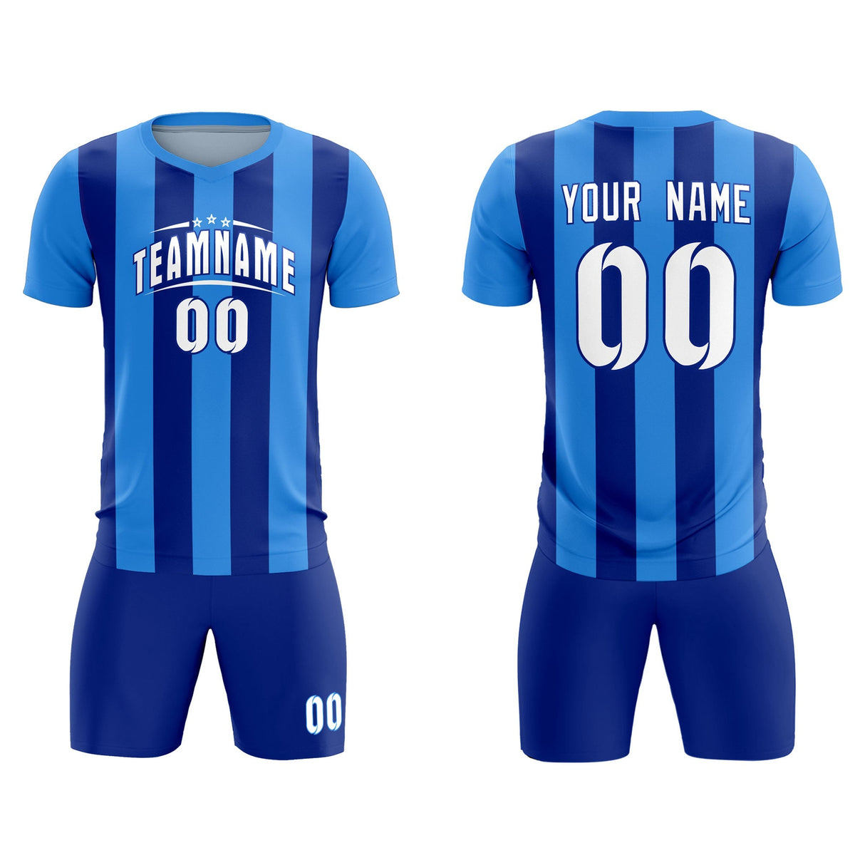 Custom Powder Blue Royal Vertical Stripes Casual Outdoor Football Kits Jersey