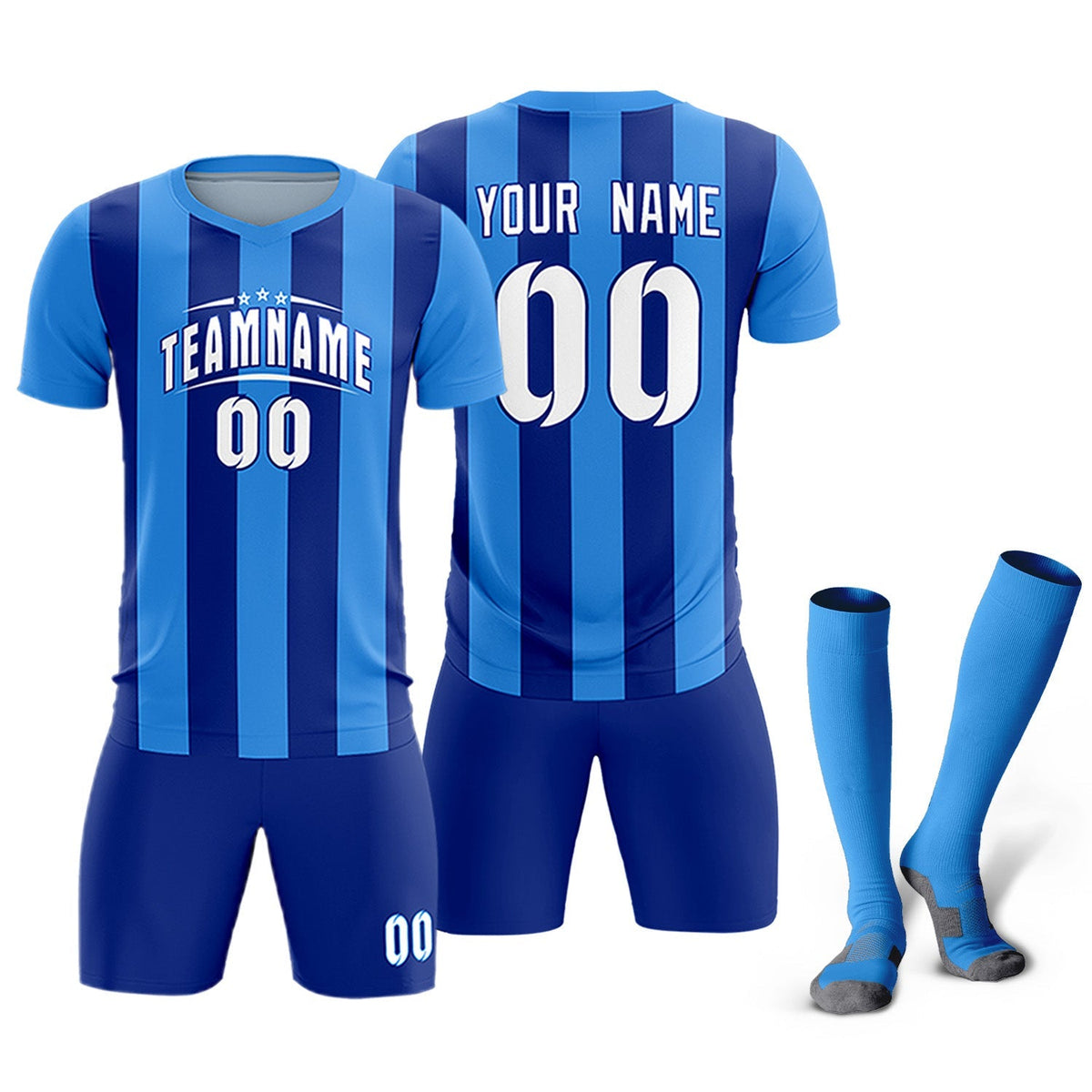 Custom Powder Blue Royal Vertical Stripes Casual Outdoor Soccer Sets Jersey
