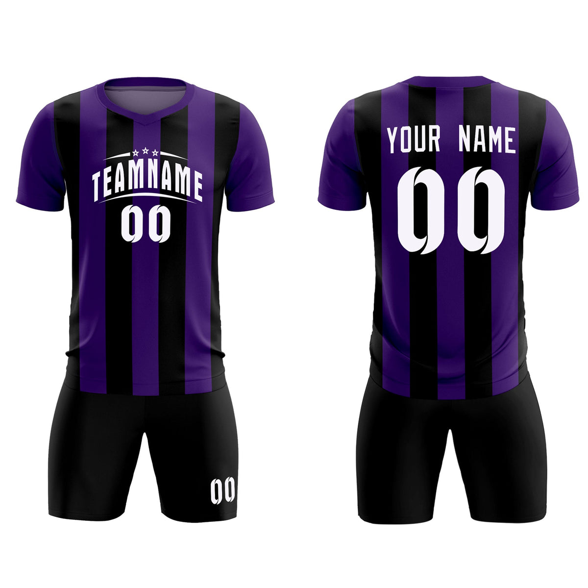 Custom Purple Black Vertical Stripes Casual Outdoor Football Kits Jersey