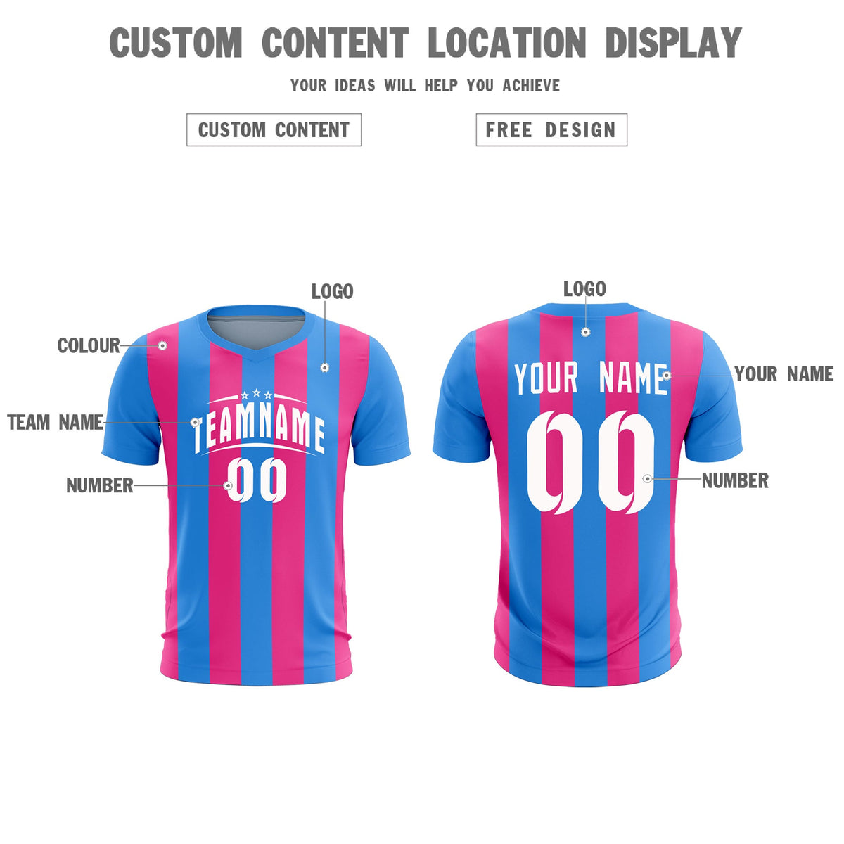Custom Powder Blue Pink Vertical Stripes Casual Outdoor Football Kits Jersey