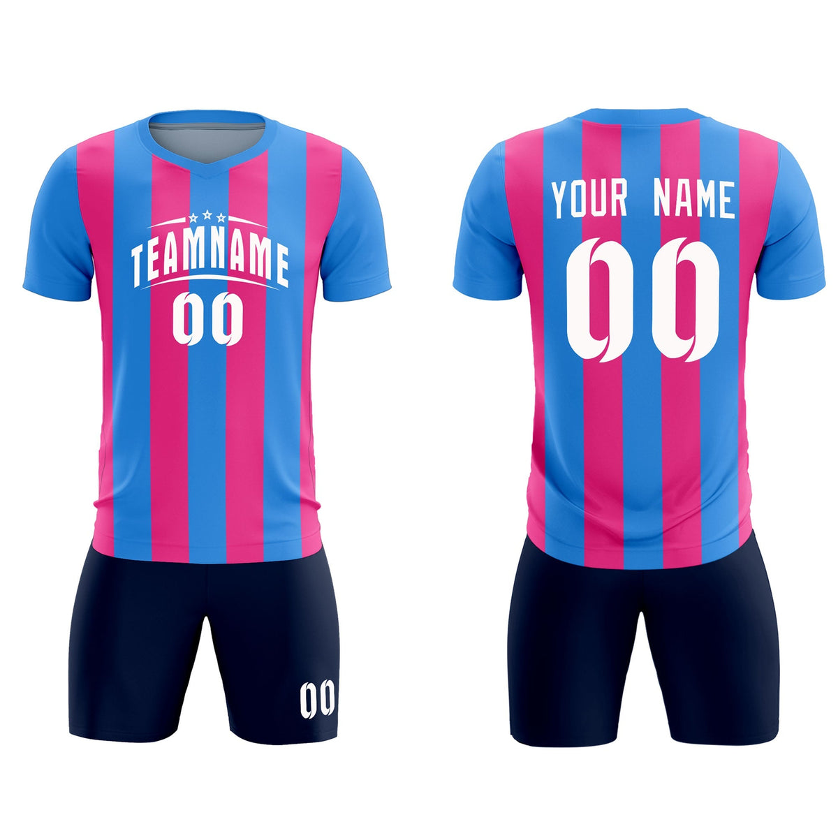Custom Powder Blue Pink Vertical Stripes Casual Outdoor Football Kits Jersey