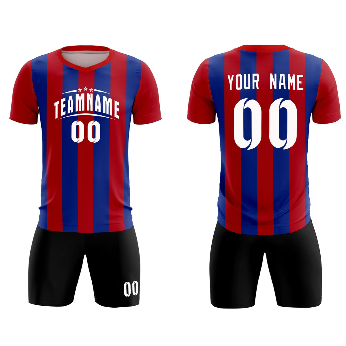 Custom Red Royal Vertical Stripes Casual Outdoor Soccer Sets Jersey