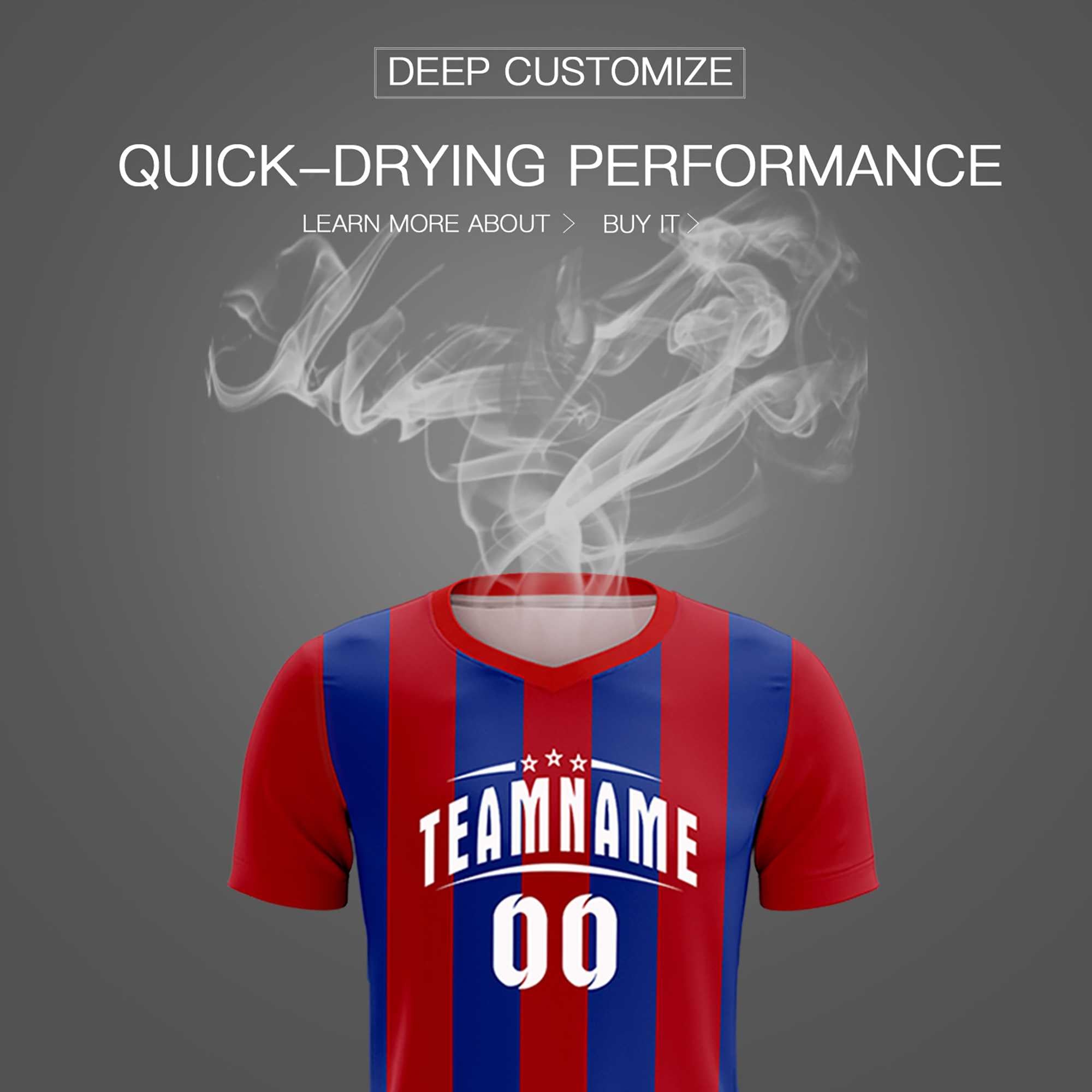 Custom Red Royal Vertical Stripes Casual Outdoor Soccer Sets Jersey
