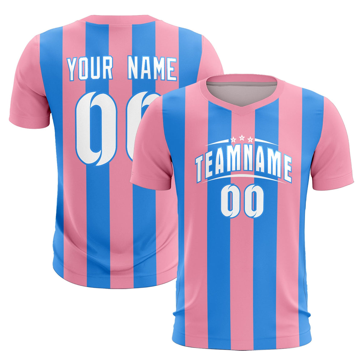 Custom Light Pink Powder Blue Vertical Stripes Casual Outdoor Football Kits Jersey