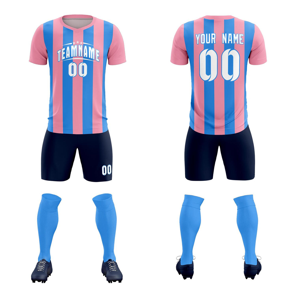 Custom Light Pink Powder Blue Vertical Stripes Casual Outdoor Football Kits Jersey