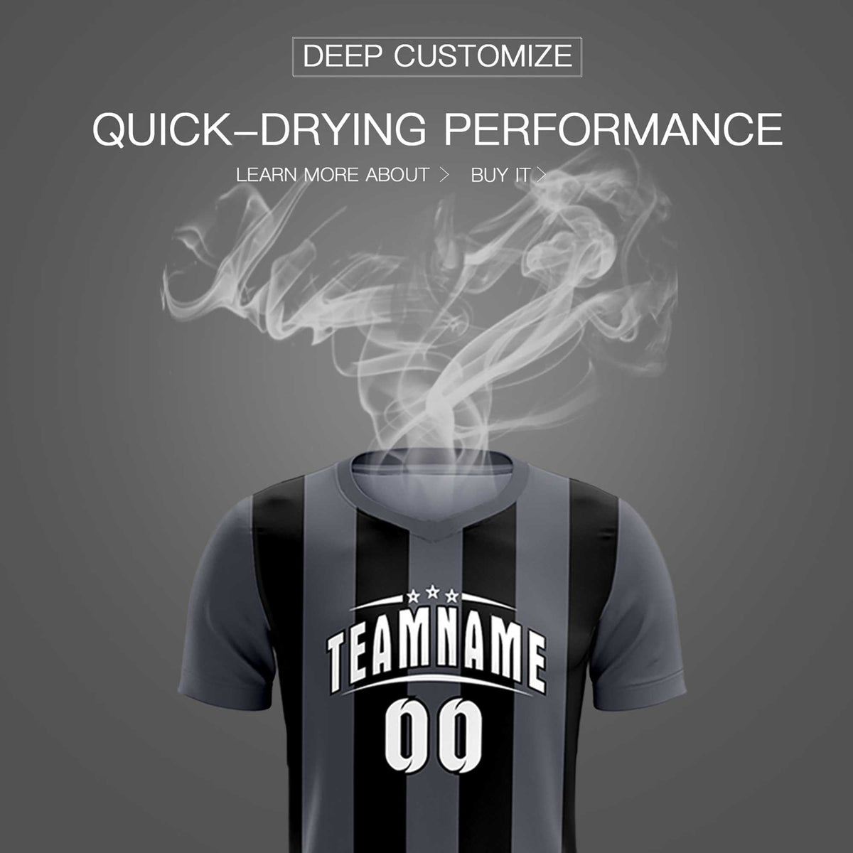 Custom Dark Gray Black Vertical Stripes Casual Outdoor Soccer Sets Jersey