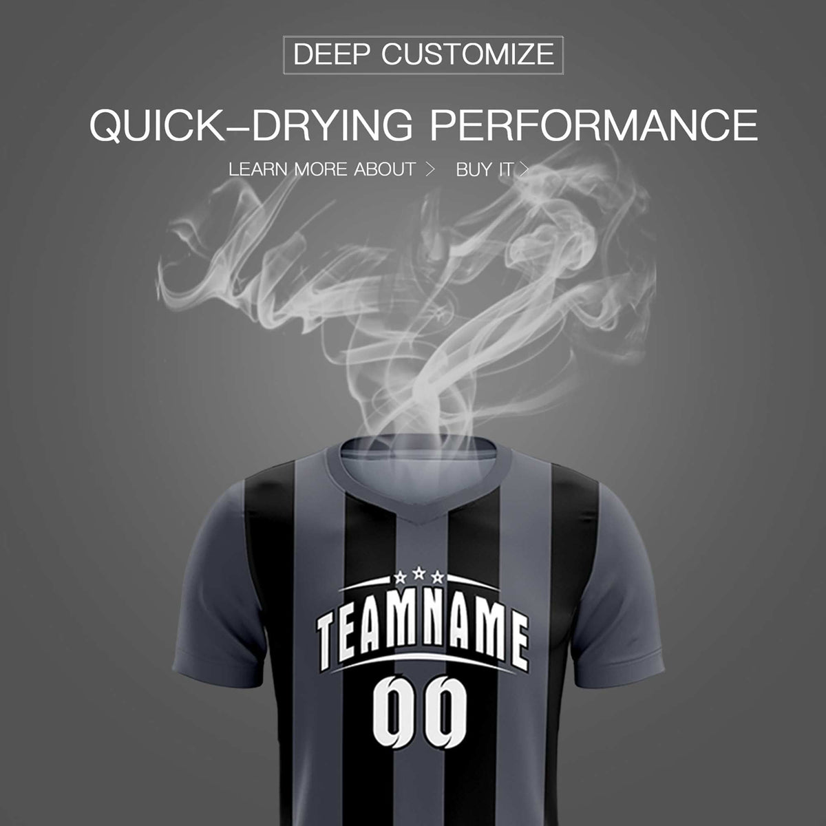 Custom Dark Gray Black Vertical Stripes Casual Outdoor Football Kits Jersey