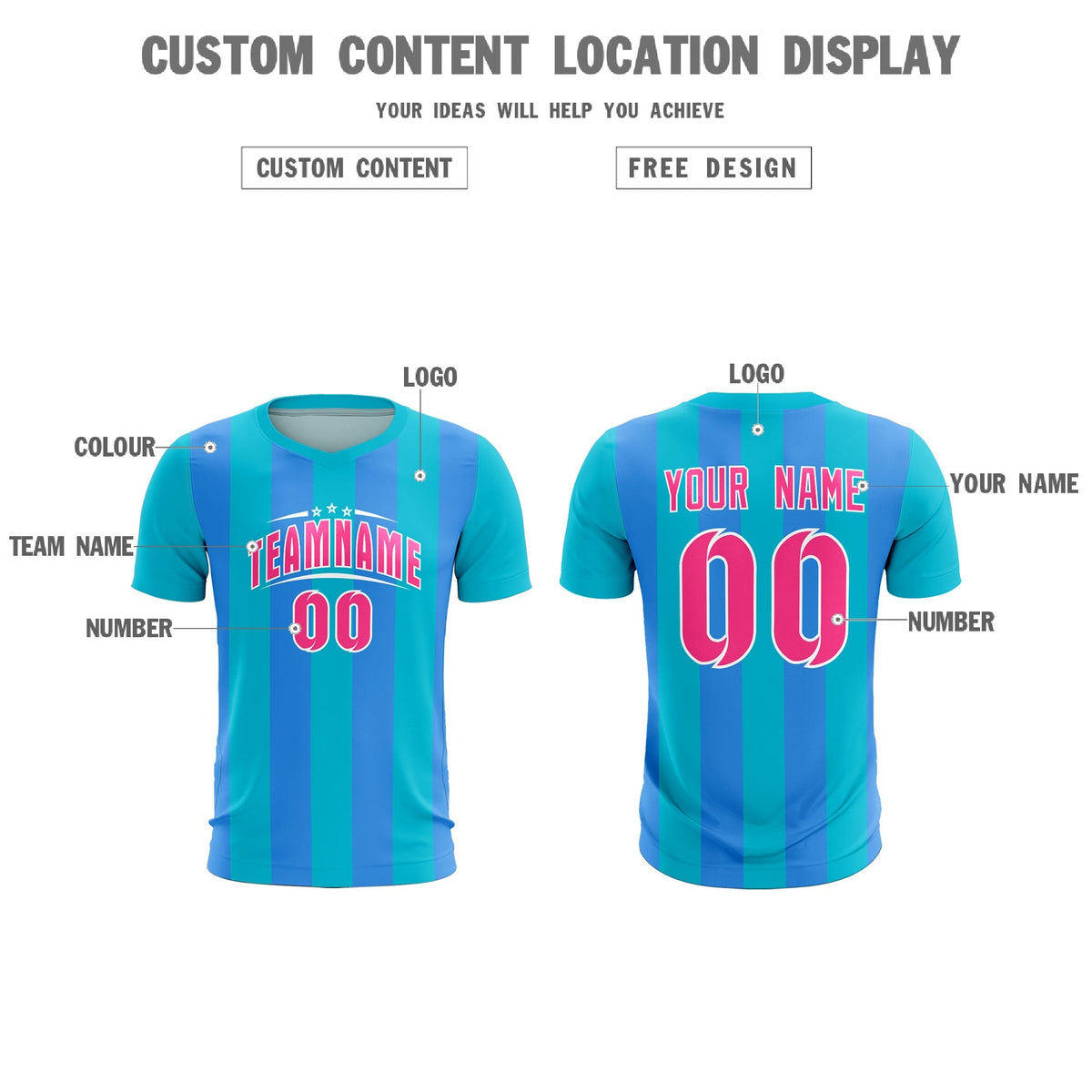 Custom Sky Blue Powder Blue Vertical Stripes Casual Outdoor Soccer Sets Jersey
