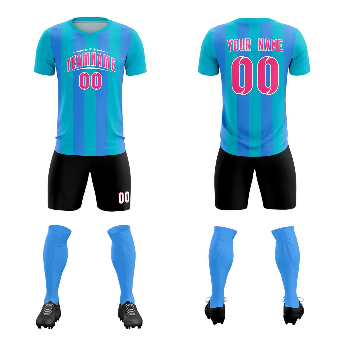 Custom Sky Blue Powder Blue Vertical Stripes Casual Outdoor Football Kits Jersey