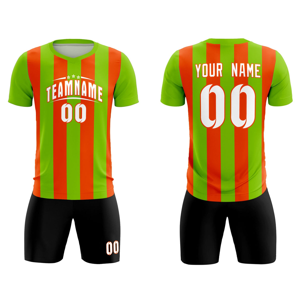 Custom Neon Green Orange Vertical Stripes Casual Outdoor Football Kits Jersey