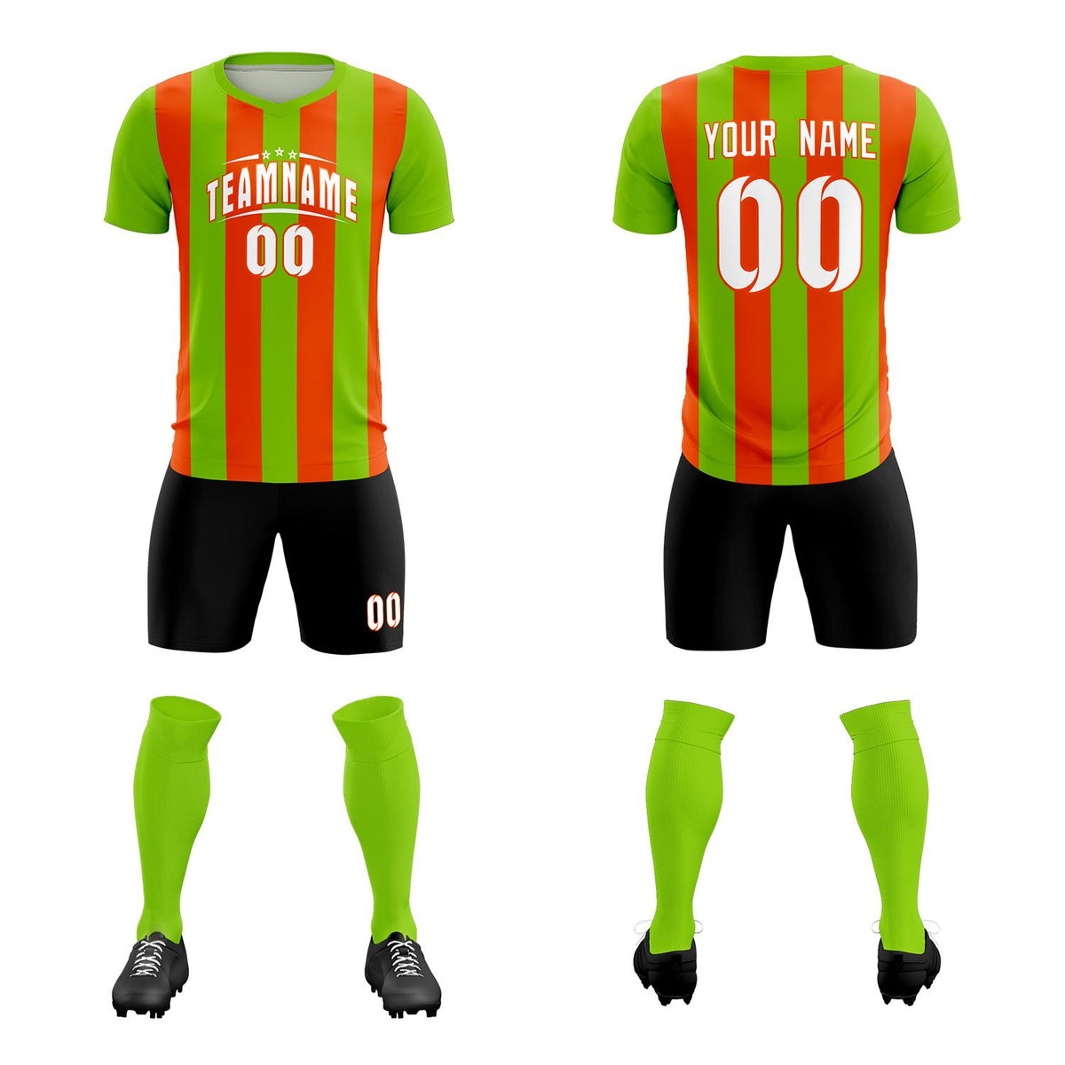 Custom Neon Green Orange Vertical Stripes Casual Outdoor Football Kits Jersey