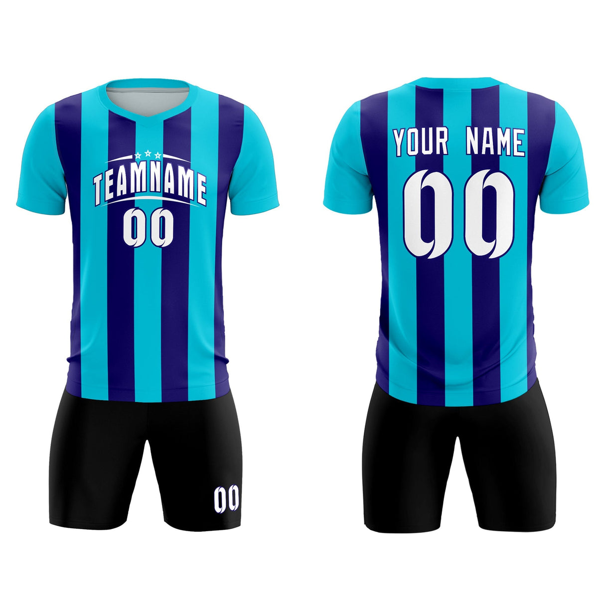 Custom Sky Blue Royal Vertical Stripes Casual Outdoor Soccer Sets Jersey