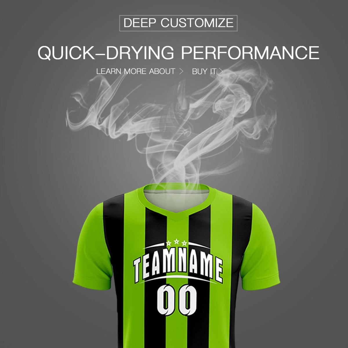 Custom Neon Green Black Vertical Stripes Casual Outdoor Football Kits Jersey