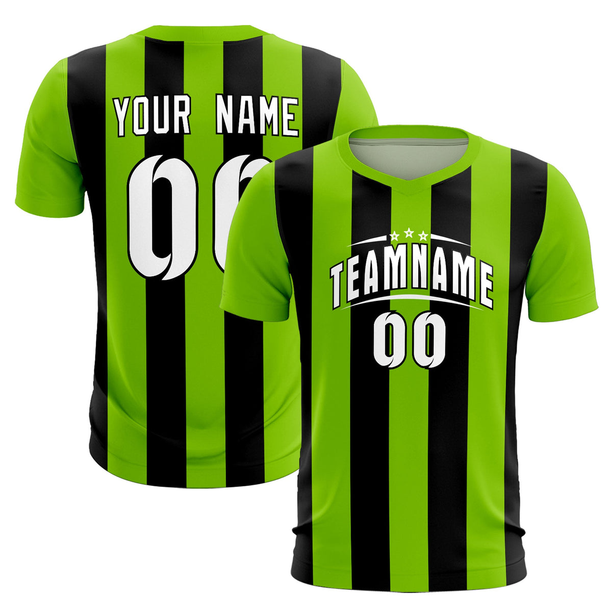 Custom Neon Green Black Vertical Stripes Casual Outdoor Soccer Sets Jersey